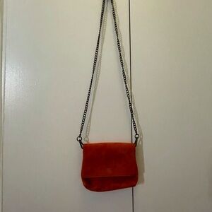 KAREN MILLEN Red Suede Chain Shoulder Bag